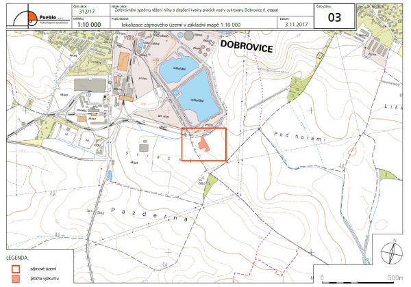 Vyznačení plochy výzkumu na katastrálním plánu města Dobrovice